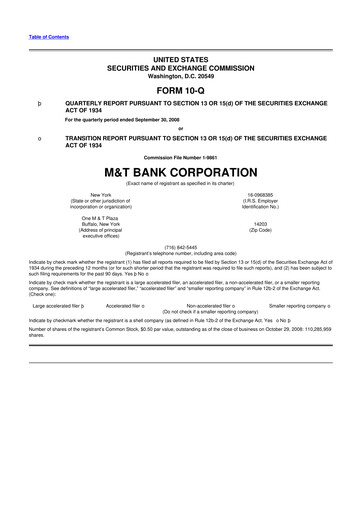 Thumbnail M&T Bank 10-Q Quarterly Report FY 