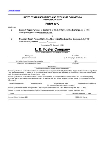 Thumbnail L.B. Foster 10-Q Quarterly Report FY 