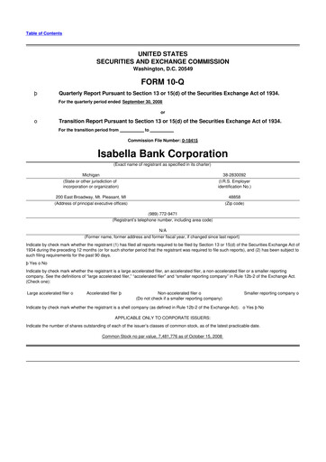 Thumbnail Isabella Bank Corporation 10-Q Quarterly Report FY 