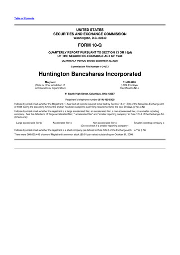 Thumbnail Huntington Bancshares
 10-Q Quarterly Report FY 