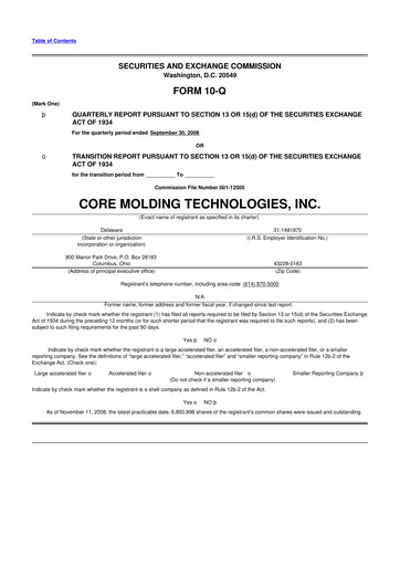 Miniature Core Molding Technologies 10-Q Rapport trimestriel  