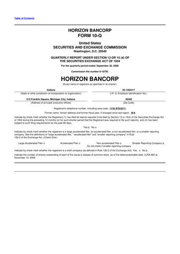 Thumbnail Horizon Bancorp 10-Q Quarterly Report FY 