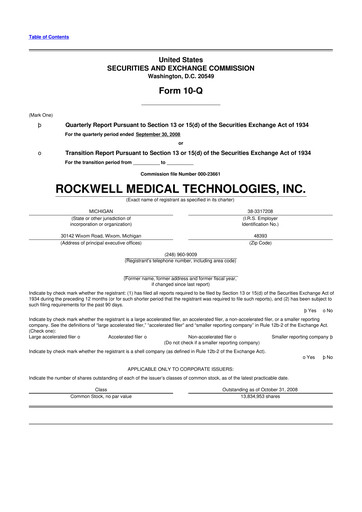 Vorschaubild Rockwell Medical
 10-Q Quartalsbericht  