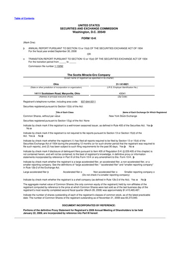 Miniature ScottsMiracle-Gro 10-K Rapport annuel 