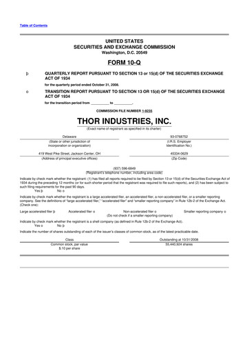 Thumbnail Thor Industries
 10-Q Quarterly Report FY 