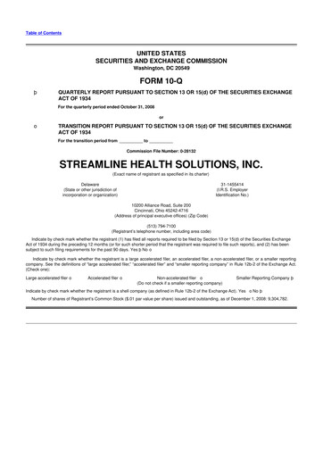 Thumbnail Streamline Health Solutions 10-Q Quarterly Report FY 