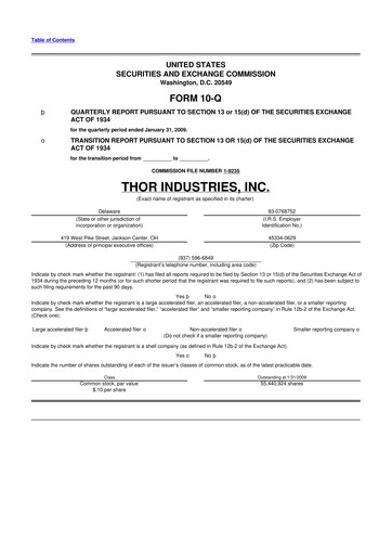 Thumbnail Thor Industries
 10-Q Quarterly Report FY 