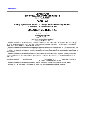 Thumbnail Badger Meter
 10-Q Quarterly Report FY 