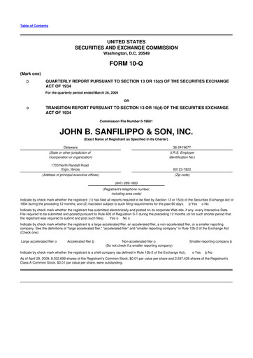 Thumbnail John B. Sanfilippo & Son 10-Q Quarterly Report FY 