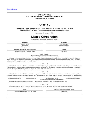 Miniature Masco 10-Q Rapport trimestriel  