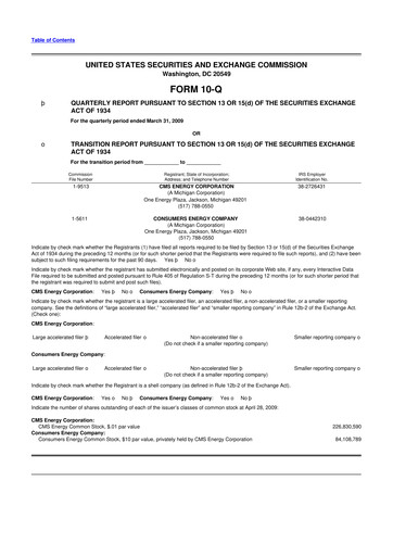 Miniature CMS Energy
 10-Q Rapport trimestriel  