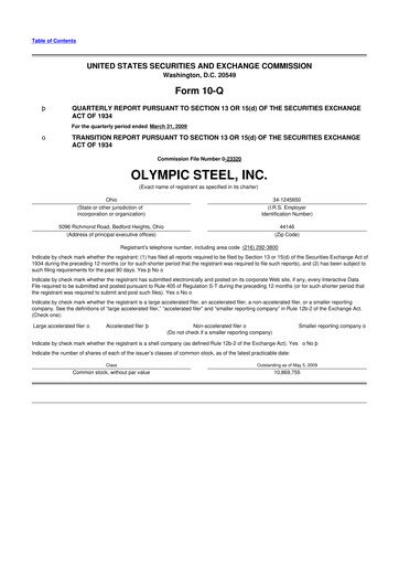 Thumbnail Olympic Steel
 10-Q Quarterly Report FY 