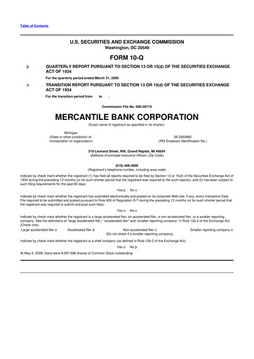Thumbnail Mercantile Bank 10-Q Quarterly Report FY 