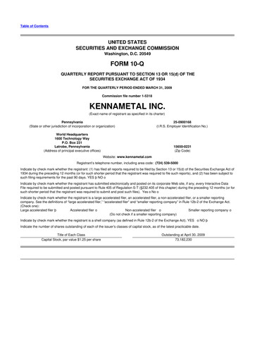 Vorschaubild Kennametal 10-Q Quartalsbericht  