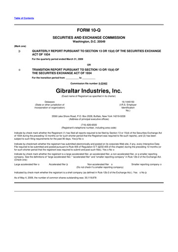 Thumbnail Gibraltar Industries
 10-Q Quarterly Report FY 
