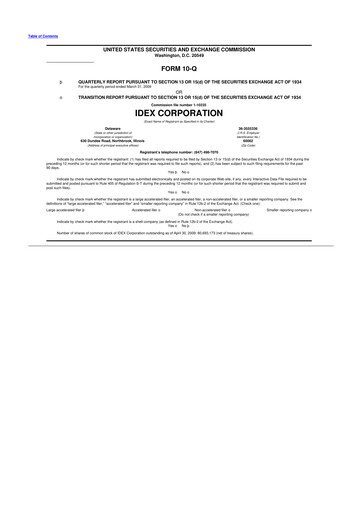 Miniature IDEX 10-Q Rapport trimestriel  