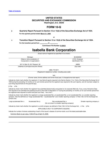 Thumbnail Isabella Bank Corporation 10-Q Quarterly Report FY 