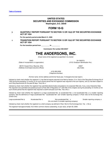 Thumbnail The Andersons, Inc. 10-Q Quarterly Report FY 