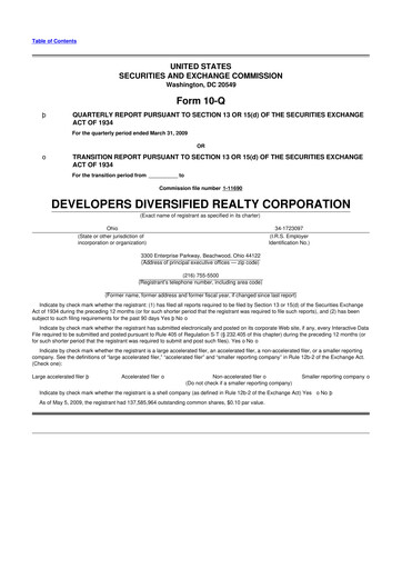 Thumbnail SITE Centers
 10-Q Quarterly Report FY 