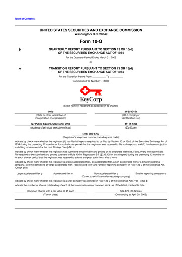 Miniature KeyCorp (KeyBank) 10-Q Rapport trimestriel  