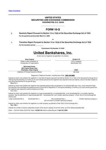 Vorschaubild United Bankshares 10-Q Quartalsbericht  