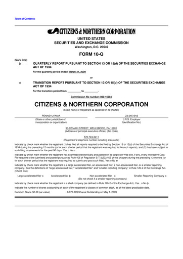 Thumbnail Citizens & Northern Corp 10-Q Quarterly Report FY 