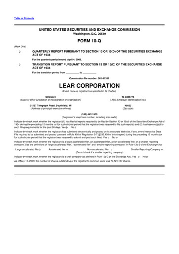 Thumbnail Lear Corporation
 10-Q Quarterly Report FY 