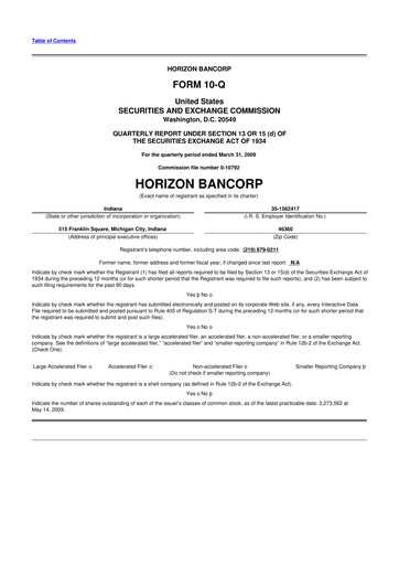 Thumbnail Horizon Bancorp 10-Q Quarterly Report FY 