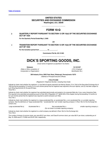 Thumbnail Dick's Sporting Goods
 10-Q Quarterly Report FY 