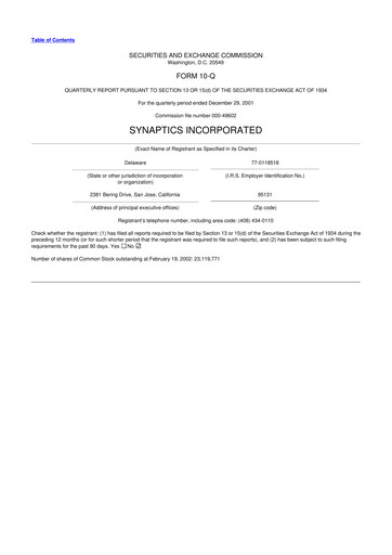 Thumbnail Synaptics 10-Q Quarterly Report FY 