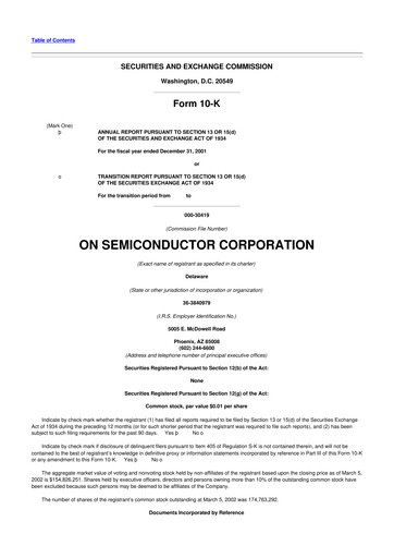 Thumbnail ON Semiconductor 10-K Annual Report 2001