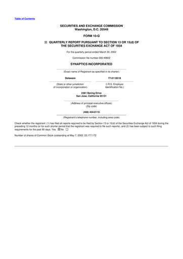 Thumbnail Synaptics 10-Q Quarterly Report FY 