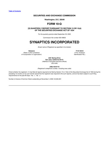 Thumbnail Synaptics 10-Q Quarterly Report FY 