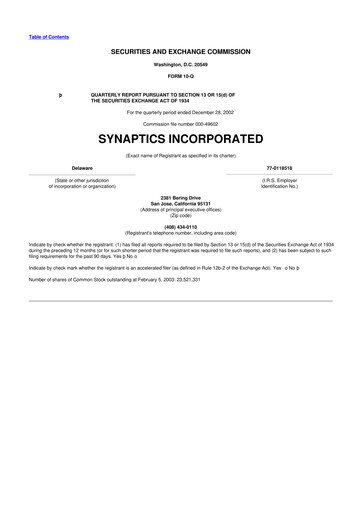 Thumbnail Synaptics 10-Q Quarterly Report FY 