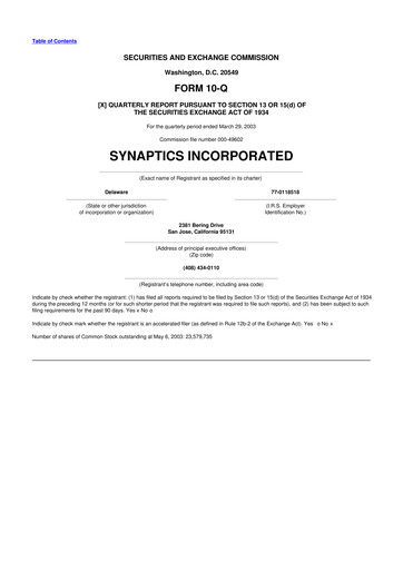 Thumbnail Synaptics 10-Q Quarterly Report FY 