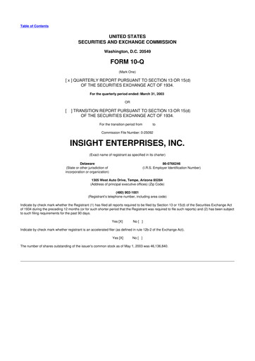 Thumbnail Insight Enterprises
 10-Q Quarterly Report FY 