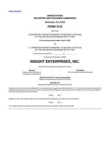 Thumbnail Insight Enterprises
 10-Q Quarterly Report FY 