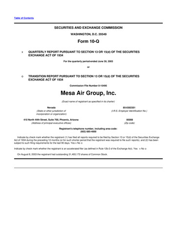 Thumbnail Republic Airways 10-Q Quarterly Report FY 