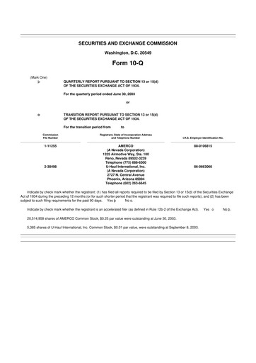 Thumbnail U-Haul 10-Q Quarterly Report FY 