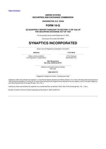 Thumbnail Synaptics 10-Q Quarterly Report FY 
