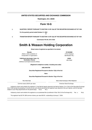 Thumbnail Smith & Wesson 10-Q Quarterly Report FY 