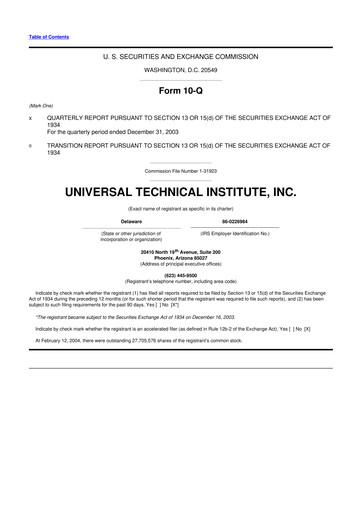 Thumbnail Universal Technical Institute 10-Q Quarterly Report FY 