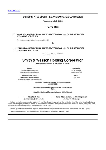 Thumbnail Smith & Wesson 10-Q Quarterly Report FY 