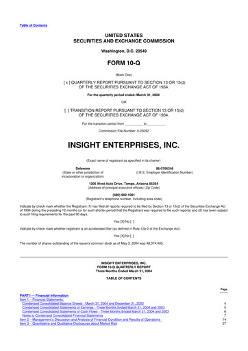 Thumbnail Insight Enterprises
 10-Q Quarterly Report FY 