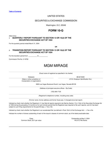 Thumbnail MGM Resorts

 10-Q Quarterly Report FY 