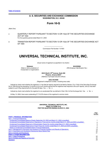 Thumbnail Universal Technical Institute 10-Q Quarterly Report FY 