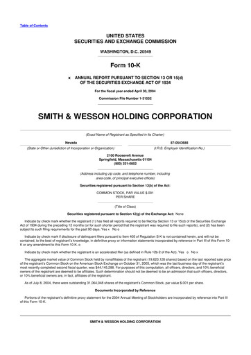 Miniature Smith & Wesson 10-K Rapport annuel 