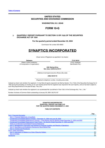Thumbnail Synaptics 10-Q Quarterly Report FY 