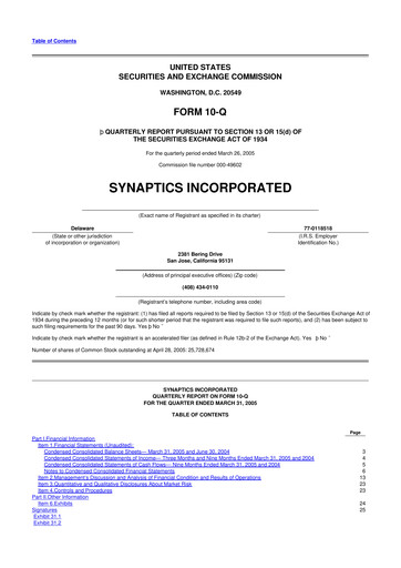 Thumbnail Synaptics 10-Q Quarterly Report FY 