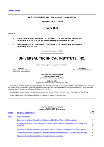 Thumbnail Universal Technical Institute 10-Q Quarterly Report FY 